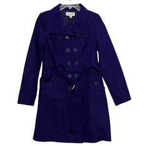 Womens S‎ Purple Midi Trench Coat Bold Color Vibrant Academia Whimsy Mystery